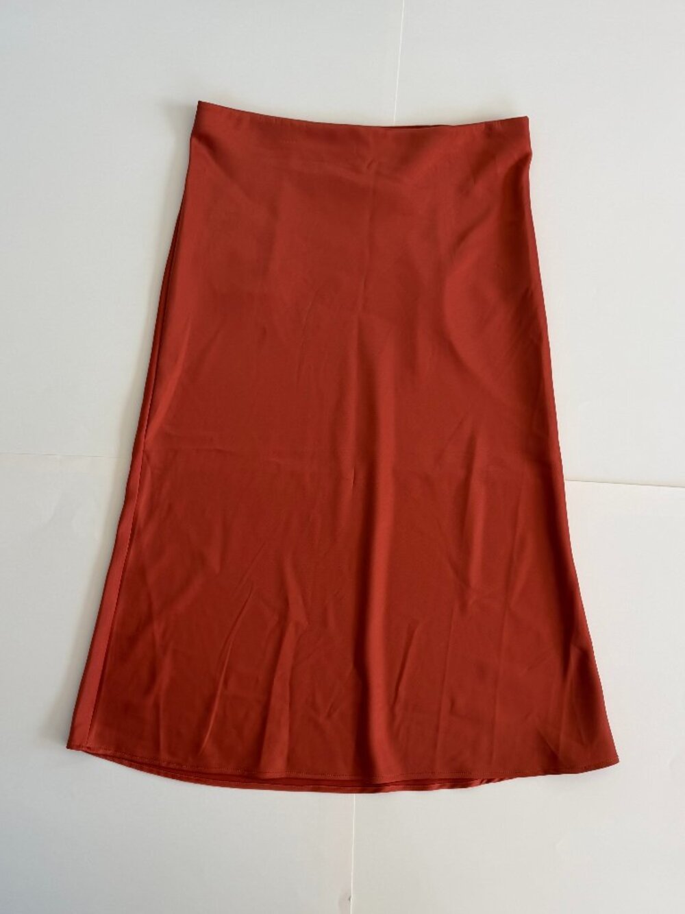 Burnt Orange Satin Midi Skirt Size 8 - Picture 4 of 7